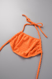 Orange Sexy Solid Bandage Backless Halter Sleeveless Two Pieces
