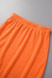 Orange Sexy Solid Bandage Backless Halter Sleeveless Two Pieces