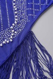 Red Sexy Patchwork Hot Drilling Tassel Hollowed Out See-through Turtleneck Sleeveless Dress Dresses