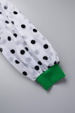 Green Casual Dot Print Hollowed Out Patchwork O Neck Pleated Dresses