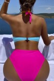 Rose Red Sexy Patchwork Bandage Patchwork Backless Contrast Swimwears (With Paddings)
