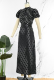 Black Casual Print Polka Dot Patchwork O Neck Printed Dress Dresses