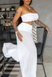 Blue Sexy Casual Solid Backless Strapless Sleeveless Two Pieces
