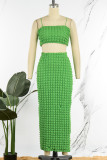Green Sexy Solid Patchwork Spaghetti Strap Sleeveless Two Pieces