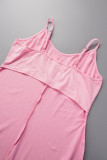 Pink Sexy Casual Solid Backless Asymmetrical Spaghetti Strap Sleeveless Two Pieces