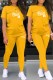 Yellow Casual Print Letter O Neck Short Sleeve Two Pieces