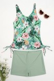 Green Casual Print Backless Swimwears (With Paddings)