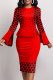 Red Casual Elegant Print Patchwork O Neck One Step Skirt Dresses