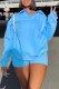 Blue Casual Solid Embroidered Turndown Collar Long Sleeve Two Pieces