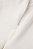 Cream White Sexy Solid Patchwork Rhinestone Half A Turtleneck Pencil Skirt Dresses