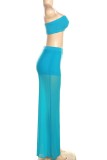 Blue Sexy Casual Solid Backless Strapless Sleeveless Two Pieces