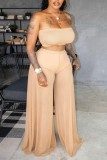 Blue Sexy Casual Solid Backless Strapless Sleeveless Two Pieces