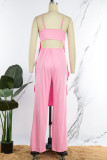 Pink Sexy Casual Solid Backless Asymmetrical Spaghetti Strap Sleeveless Two Pieces