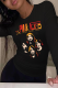Black Casual Street Print Patchwork O Neck Tops