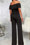 Red Casual Solid Patchwork Flounce Off the Shoulder Straight Jumpsuits