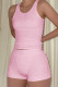 Pink Casual Sportswear Solid Patchwork O Neck Sleeveless Two Pieces