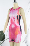 Pink Sexy Casual Print Basic U Neck Vest Dress Dresses