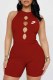 Brick Red Sexy Street Print Hollowed Out Letter O Neck Rompers