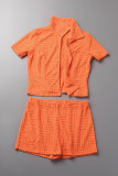 Orange Casual Solid Patchwork Turndown Collar Short Sleeve Two Pieces