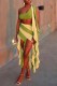 Green Sexy Patchwork Tassel Bandage Backless Contrast Oblique Collar Sleeveless Two Pieces
