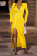 Yellow Sexy Daily Elegant Solid Zipper U Neck Irregular Dress Dresses
