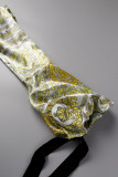 Yellow Casual Print Patchwork O Neck Long Sleeve Dresses