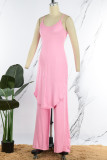 Pink Sexy Casual Solid Backless Asymmetrical Spaghetti Strap Sleeveless Two Pieces