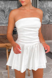 Rose Red Sexy Solid Patchwork Fold Strapless A Line Dresses