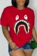 Red Casual Print Patchwork O Neck T-Shirts