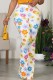 White Casual Print Basic Regular High Waist Conventional Full Print Trousers