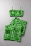 Green Sexy Solid Patchwork Spaghetti Strap Sleeveless Two Pieces