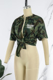 Camouflage Casual Letter Camouflage Print O Neck Tops