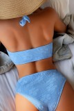Blue Sexy Solid Bandage Backless Swimwears (With Paddings)