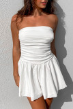 Rose Red Sexy Solid Patchwork Fold Strapless A Line Dresses