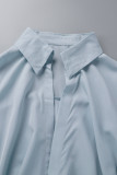 Light Blue Casual Solid Patchwork Turndown Collar Shirt Dress Dresses
