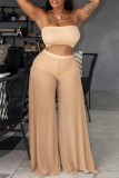 Blue Sexy Casual Solid Backless Strapless Sleeveless Two Pieces