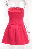 Rose Red Sexy Solid Patchwork Fold Strapless A Line Dresses