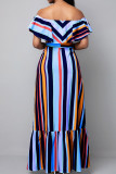 Multicolor Casual Striped Print Bandage Patchwork Off the Shoulder Straight Dresses