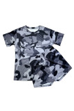 Light Gray Casual Print Patchwork O Neck Short Sleeve Two Pieces