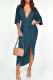 Lake Blue Sexy Solid Patchwork Asymmetrical V Neck Irregular Dress Dresses