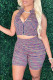 Purple Casual Print Patchwork Zipper Collar Sleeveless Two Pieces