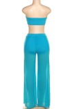 Blue Sexy Casual Solid Backless Strapless Sleeveless Two Pieces