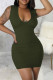Army Green Sexy Solid Patchwork O Neck Pencil Skirt Dresses