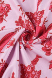 Pink Sexy Print Patchwork Spaghetti Strap One Step Skirt Dresses