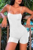 White Sexy Casual Sportswear Solid Backless Spaghetti Strap Skinny Romper