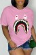 Pink Casual Print Patchwork O Neck T-Shirts