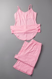 Pink Sexy Casual Solid Backless Asymmetrical Spaghetti Strap Sleeveless Two Pieces
