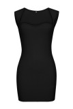 Black Sexy Casual Solid Basic Square Collar Sleeveless Dress Dresses