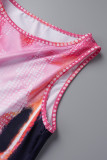 Pink Sexy Casual Print Basic U Neck Vest Dress Dresses