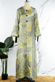 Yellow Casual Print Patchwork O Neck Long Sleeve Dresses